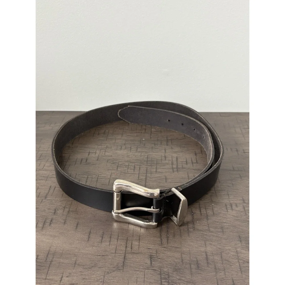 Amiee Lynn Vintage Black Leather Belt Silver Buckle Sz XL 1.25in Wide Women's